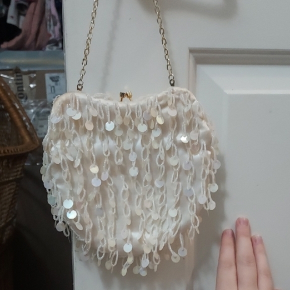 Handbags - Elegant Cream Sequin Beaded Women's Bag